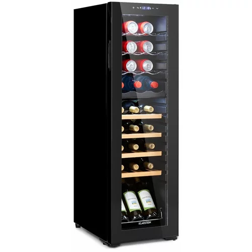Klarstein Bovella 27 Duo+, dvopodročni hladilnik za vino, 74l, 27 st., steklena vrata
