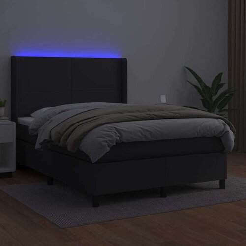  Krevet box spring s madracem LED crni 140x200cm od umjetne kože Slike