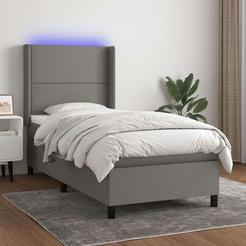 Box spring postelja z vzmetnico LED temno siva 90x190 cm blago, (20930160) Cene