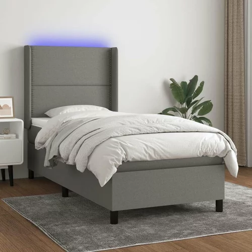  Box spring postelja z vzmetnico LED temno siva 90x190 cm blago, (20930160)