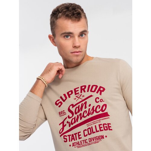 Ombre Men&amp;#039;s long sleeve collegiate print t-shirt - sand Slike