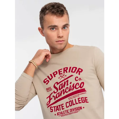 Ombre Men's long sleeve collegiate print t-shirt - sand