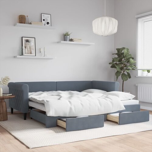 VidaXL Izvlečna dnevna postelja s predali temno siva 90x200 cm žamet Slike