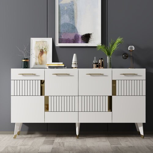 Woody Fashion Moda - White, Gold WhiteGold Console Slike