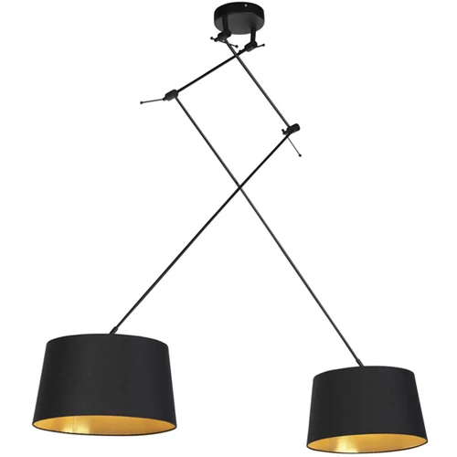 QAZQA Viseča svetilka z bombažnimi odtenki črna z zlatom 35 cm - Blitz II črna