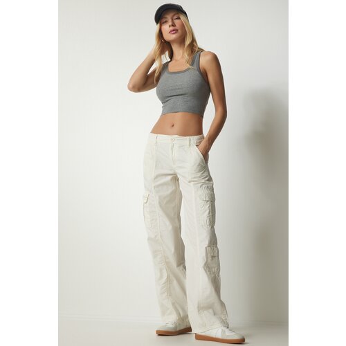 Happiness İstanbul Women's Creamy Pocket Slim Car Cargo Pants Slike