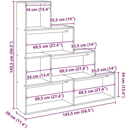 VidaXL Pregrada/regal za knjige 4razina sonoma 143,5x29x143,5cm drveni Slike