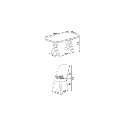 Hanah home Set Trpezarijski sto i 6 stolica Lai, krem-crna Slike