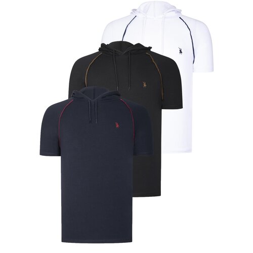 Dewberry TRIPLE SET T8570 HOODED MEN&amp;#039;S T-SHIRT-NAVY BLUE-WHITE-BLACK Slike