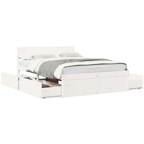 VidaXL Okvir za krevet s ladicama bijeli 135 x 190 cm od borovine Slike