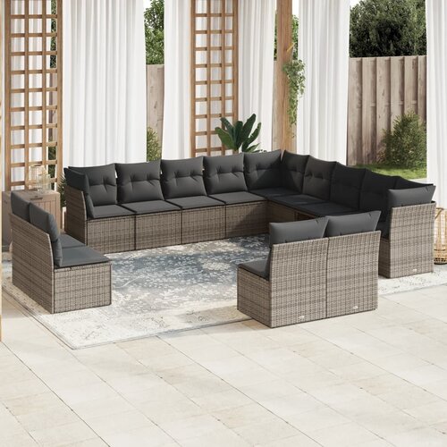 VidaXL 12-dijelni set vrtnih sofa od poliratana s jastucima sivi Slike