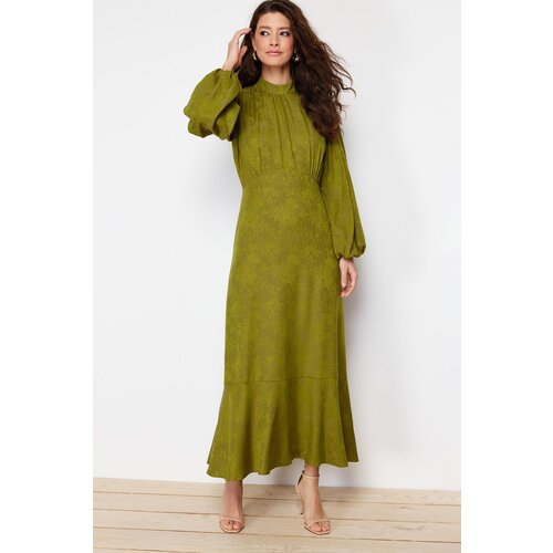 Trendyol Khaki Jacquard Floral Woven Dress Cene