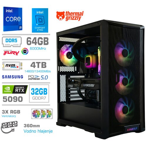 MEGA Računalnik TWR S10 i9-14900K/RTX5090/64GB-DDR5/4TB-5.0/1050W/Brez O/rdeča črna zelena / črna RGB, (5000130880) Cene