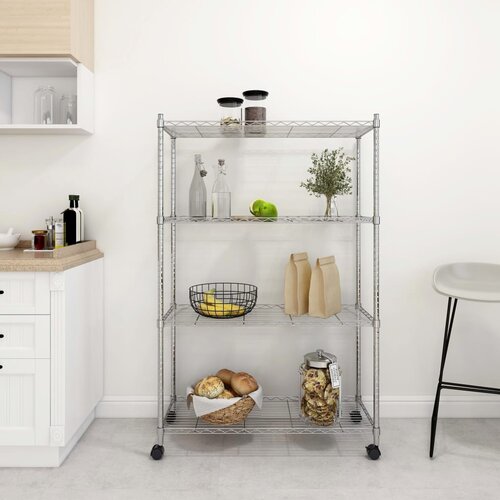VidaXL 4-nadstropni regal s kolesi 90x35x142 cm krom 200 kg Slike