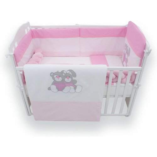 Fim Baby posteljina za krevetac sa ogradicom Meda i Zeka, roze Cene