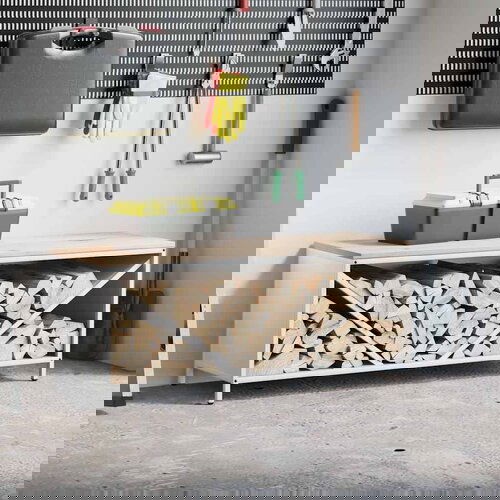VidaXL Stalak za drva za ogrjev s drvenim vrhom bijeli 100,5x35,5x40cm Slike