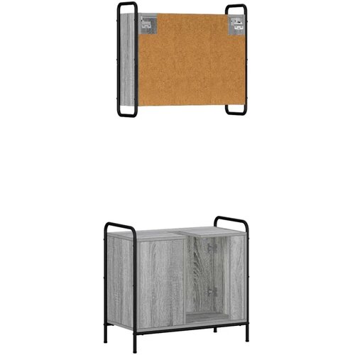  Set ormarića za kupaonicu 2 kom. Siva Sonoma 65 5 x 34 x 61 cm - Siva Sonoma Ormar s umivaonikom (1 vrata i 1 polica) + viseći o Slike
