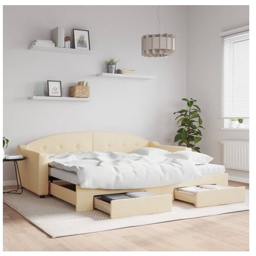 VidaXL Izvlečna dnevna postelja s predali krem 90x200 cm bla Slike