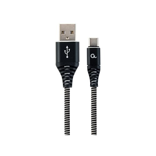  2.0 kabl Premium cotton braided Type-C charging and data cable, 2m, black/white, GEMBIRD CC-2B-AMCM-2M-BW Slike