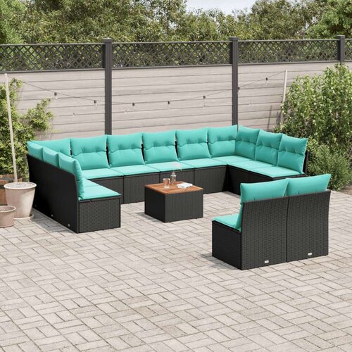  Vrtna garnitura - 13-dijelni set vrtnih sofa s jastucima poliratan crni - Crna 1 Cijene