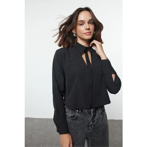 Trendyol Black Cut Out Detailed Crop Regular Fit Woven Shirt