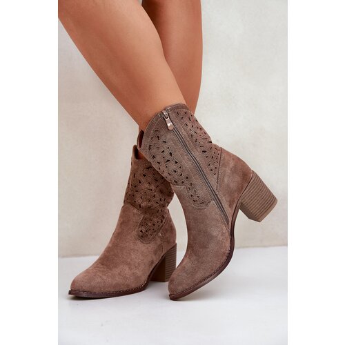 S. BARSKI Cutout Cowboy Ankle Boots For Women On Heel Brown S.Barski Cene