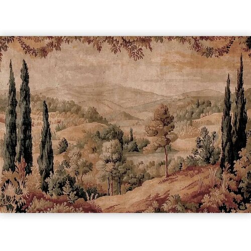  Foto tapeta - Mediterranean landscape - old tapestry with a hill and a lake 200x140 Vodootporna Slike