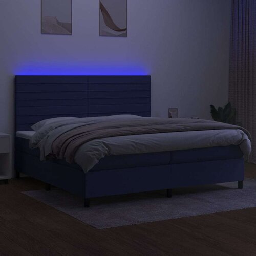  Krevet box spring s madracem LED plavi 200x200 cm od tkanine Slike
