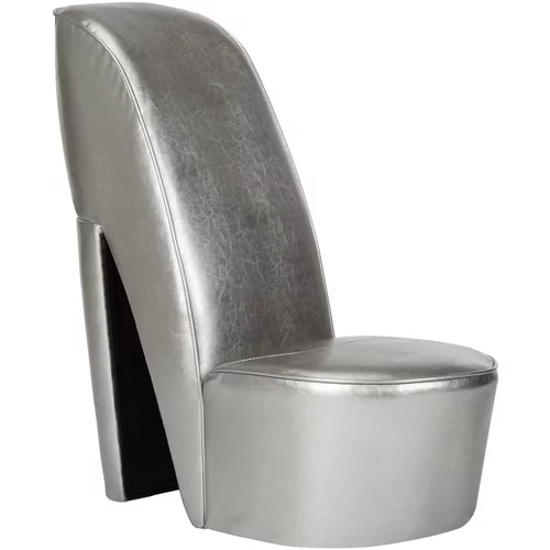 vidaXL stol v obliki visoke pete srebrno umetno usnje