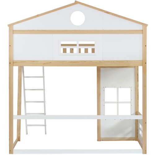 Lumor Postelja na dveh nadstropjih 90x200 cm iz lesa - z lestvijo in varnostnimi ograjami - bela in naravna, (22156088) Cene