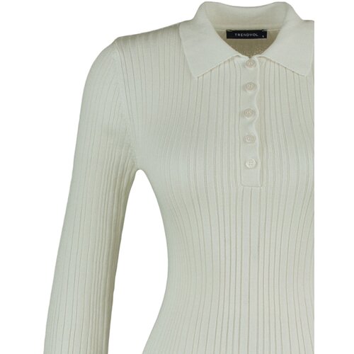 Trendyol ekru polo collar fitilli knit sweater Cene