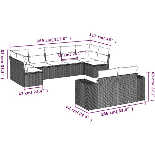  9-dijelni set vrtnih sofa s jastucima bež od poliratana 83 x 62 x 69 cm Slike