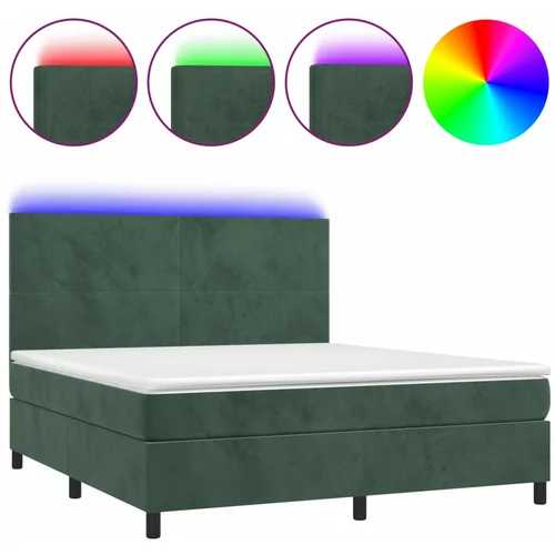 vidaXL Box spring postelja z vzmetnico LED tem. zelena 180x200cm žamet, (20894660)