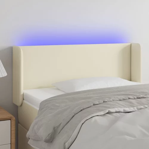 vidaXL LED posteljno vzglavje krem 93x16x78/88 cm umetno usnje