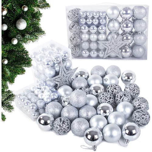 Komplet srebrnih božičnih kroglic 100 kosov + zvezda