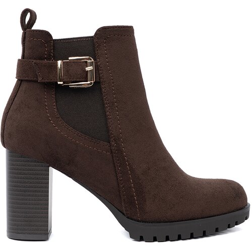 Shelvt Dark brown ankle boots with a decorative buckle Cene