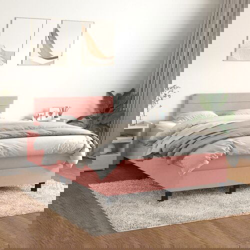 VidaXL Box spring krevet s madracem ružičasti 120 x 200 cm bar&amp;scaron;unasti Slike