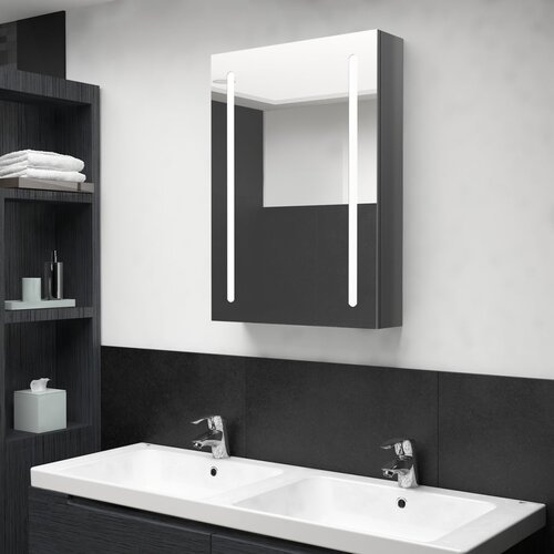  LED kupaonski ormarić s ogledalom sjajni sivi 50 x 13 x 70 cm Cene