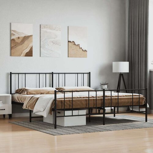 VidaXL Metalni okvir kreveta uzglavlje i podnožje crni 193x203 cm Slike