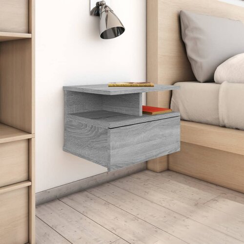 VidaXL Lebdeča nočna omarica siva 2 kosa sonoma 40x31x27 cm inž. les Slike