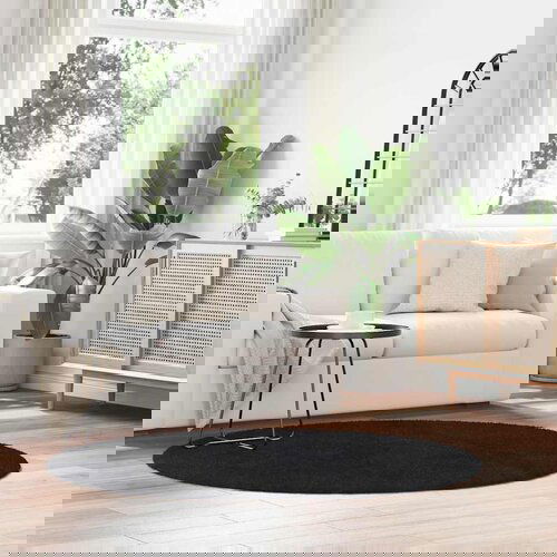 vidaXL Čupavi tepih s visokim vlaknima crni 160x160 cm poliester Cijene