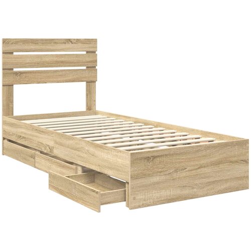  Krevetna konstrukcija s ladicama Sonoma hrast 100 x 200 cm Smeđa 206 x 102 x 100 cm Slike