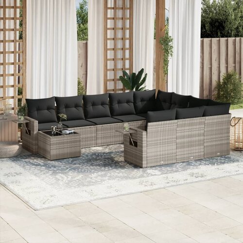 VidaXL 11-dijelni set vrtnih sofa poliratan s jastucima svijetlosivi Slike