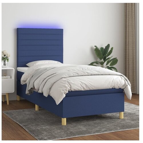 vidaXL Krevet box spring s madracem LED plavi 90x190 cm od tkanine Cijene