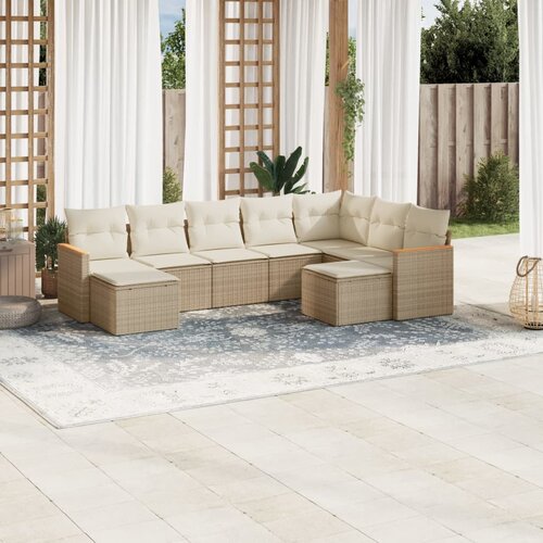 VidaXL 9-dijelni set vrtnih sofa s jastucima bež od poliratana Slike