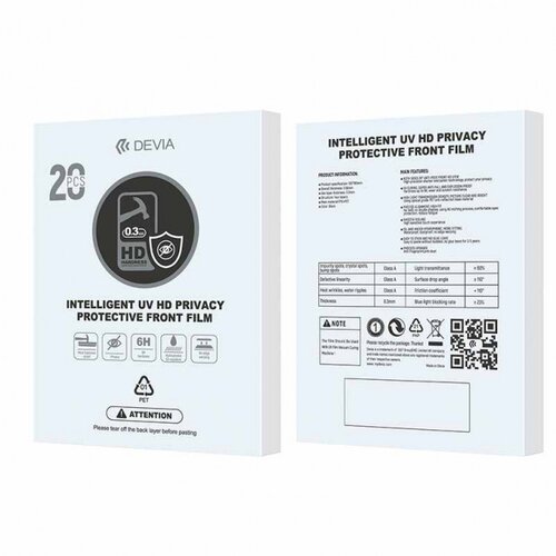 DEVIA Zaštitne folije za ekran mobilnog telefona Privacy Protective, UV zaštita, HD, 20 komada Cene
