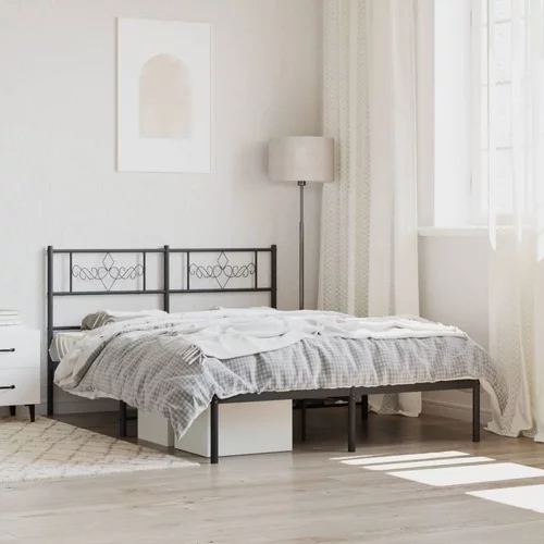 vidaXL Kovinski posteljni okvir z vzglavjem črn 120x190 cm