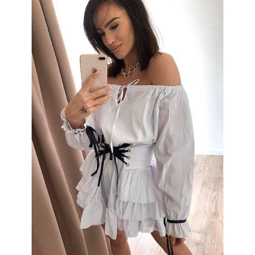 La Perla By Otomański White dress with Spanish neckline, lace-up belt in La Perla set Cijene