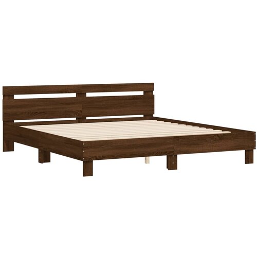 VidaXL Posteljni okvir z vzglavjem rjavi hrast 180x200 cm inž. les, (20978792) Slike