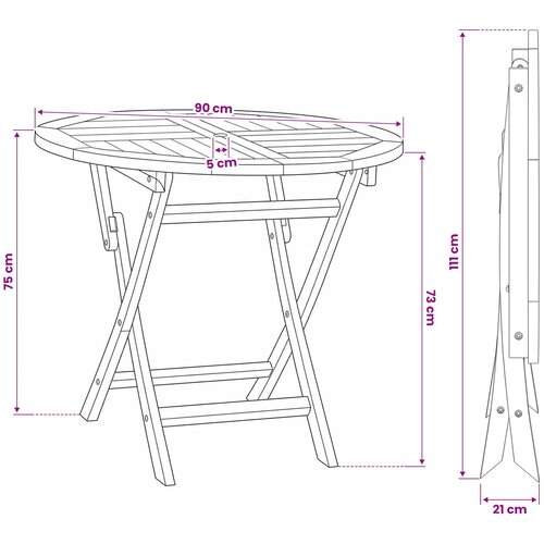  Preklopni vrtni stol Prirodna &amp;Oslash; 90 x 75 cm Čvrsto teak drvo Slike